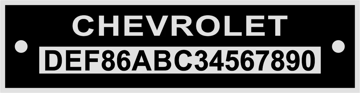 VIN Plate for Chevrolet